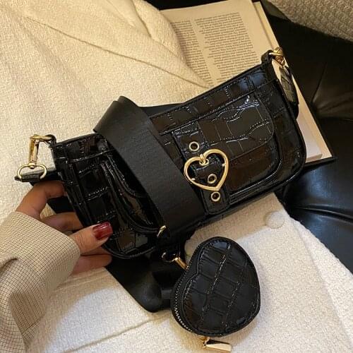 Solid color Square Armpit bag 2021 Fashion Quality PU Leather Womens Designer Handbag Alligator 2 pcs Shoulder Messenger Bag