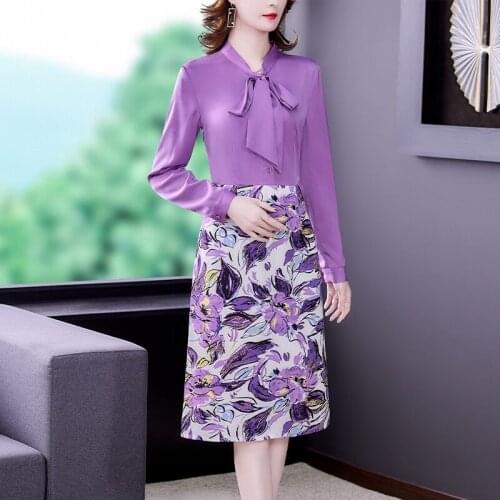 Fall 2021 new fashion printed dress stitching elegant long-sleeved polyester comfortable workplace party