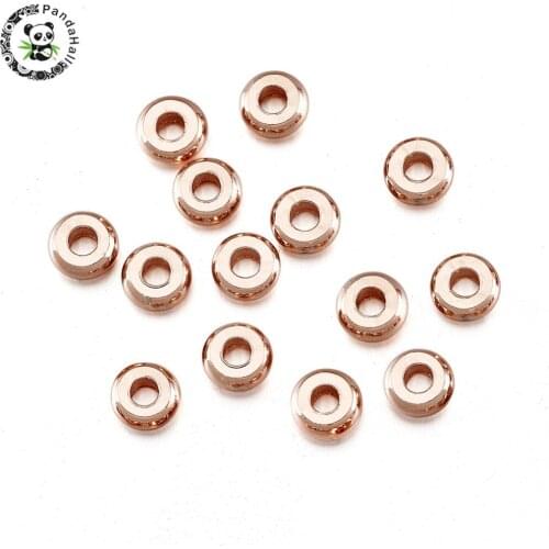 PANDAHALL 20pcs 4x2mm Rose Gold Environmental Brass Flat Round Beads Spacers Beads Lead Free&Cadmium Free&Nickel Free Hole:1mm