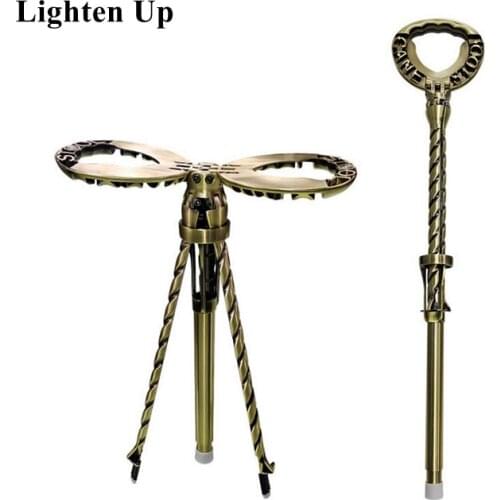 Portable Antique Aluminum Alloy Cane Stool &Chair For Elderly Walking Outdoors Max Loading 400lb