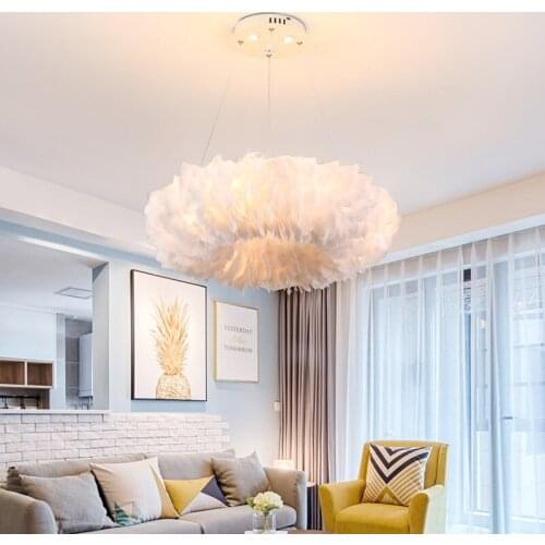 Nordic Net Red Feather Pendant Lamps Childrens Bedroom Dining Room led Pendant Light Creative Simple Modern House Hanging Lamps
