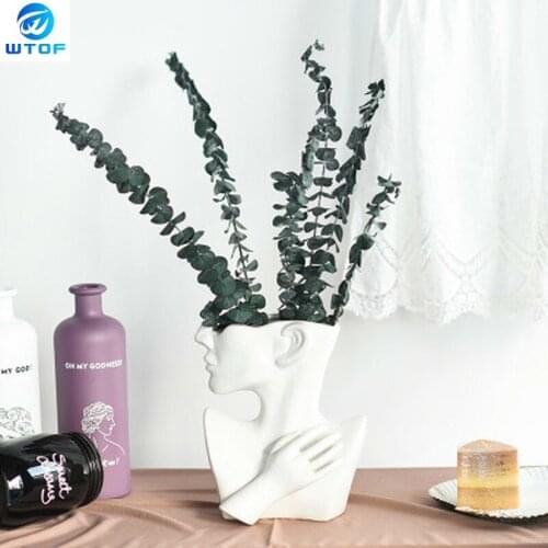 Half Body Human Face Ceramic Flower Pot Portrait Sculpture Ornament Succulent Character Vase Flower Arrangement Container Decor