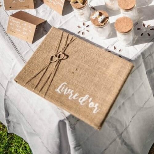 CUSTOM any text burlap rustic country Wedding Guest Book, Personalize Wedding French marriage Livre d' or guestbook photo ablum