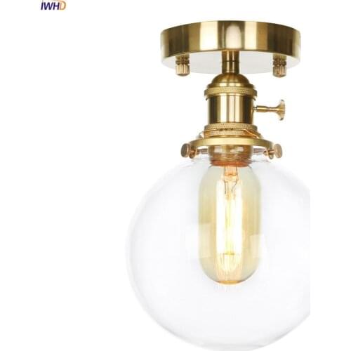 IWHD Loft Industrial Decor Ceiling Lamp Living Room Porch Balcony Retro Copper Ceiling Lights Fixtures Luminaria De Techo LED