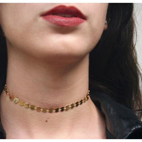 Simple Gold/Silver Plated Sequins Choker Necklace Dainty Handmade Coin Chain Necklace 2017 Fashion Women Collar Necklace