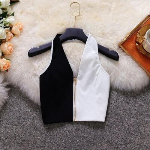 Super Chic Summer Halter Neck Short Top Women Sexy Street Trendy Sleeveless Zipper Top