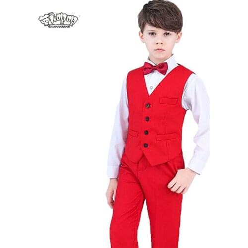 Flower Boys Formal Suit Brand Wedding campus student Dress Gentleman Kids Vest Shirt Pants Bowtie 4Pcs ceremony Costumes