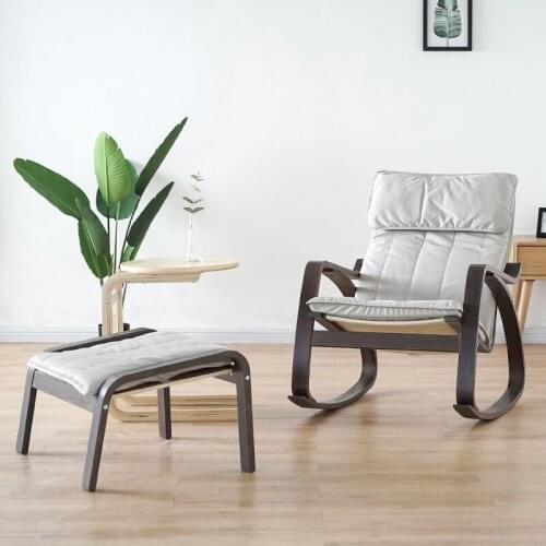 Comfortable Relax Wood Adult Rocking Chair With Footstool Black Brown Living Room Furniture Modern Chaise Lounge Recliner Rocker