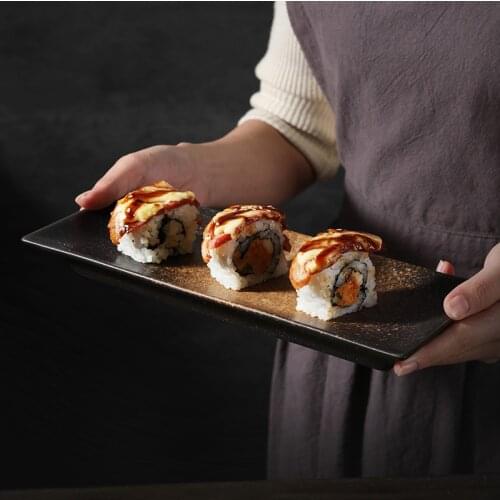 Japanese ceramic sushi rectangular plate, home retro creative snack plate, dish plate, Japanese food snack plate