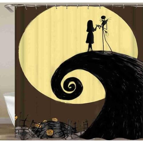 Happy Helloween Pumpkin Bat Shower Curtain Ghost And Moon Bathroom Curtain Waterproof Fabric With Hook 72x72 Inch