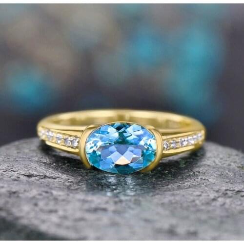 Women Gold Plated Blue Crystal Rings Wedding Engagement Micro Inlaid Zircon Ring Luxury Jewelry Promise Ring 2020 New Arrival