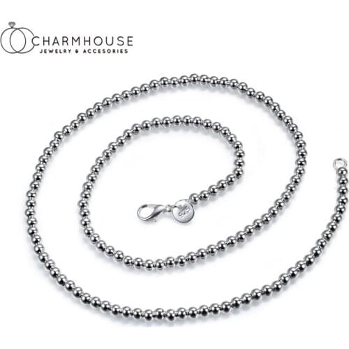 Pure Silver Necklaces For Women 4mm Bead Ball Chain Necklace Collier 20 inch Wedding Jewelry Accesories Party Gifts Bijoux