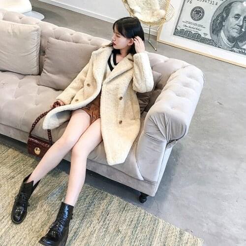 Winter Women Real Coat Merino Sheep Coats Warm Thickening Wool Fur Outwear High Quality Female Jacket MF407