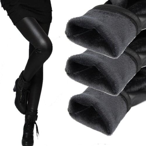 Winter fashion leather women leggings thickening skinny female leggins warm womens trousers for feminina out door wear legging