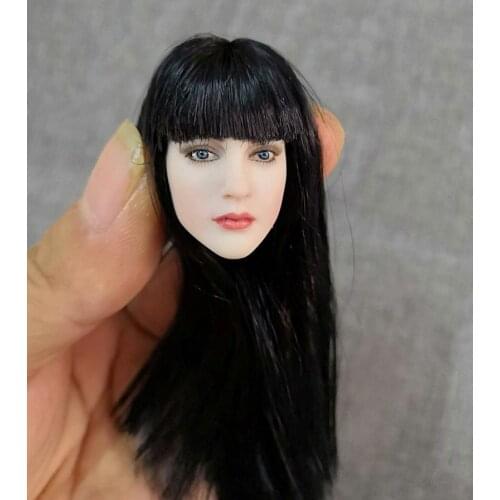1/6 European Girl Pale Head Sculpt Carving long Black straight hair with fringe/bangs Model F 12'' Figure Body Juguetes gift