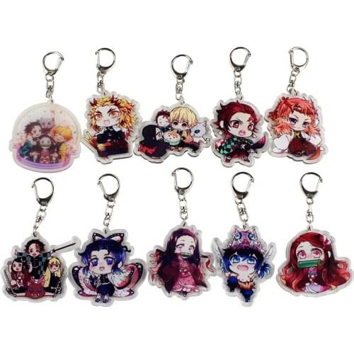 10pcs/set Demon Slayer Kimetsu No Yaiba Key Chains Two Sided Keychain Anime Cosplay Figure Acrylic Pendant Keyring