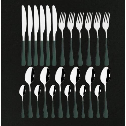 24Pcs Mirror Green Silver Cutlery Set Dinnenrware Set Stainless Steel Tableware Flatware Dinner Knife Fork Teaspoon For Home