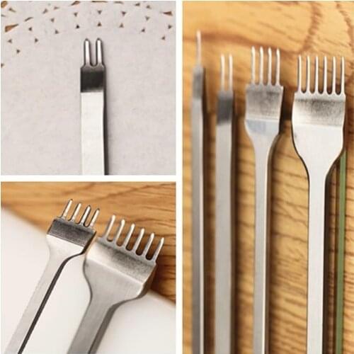 Stainless steel 4x Hole Punches Leather Punch carving tools 3/4/5/6mm 1+2+4+6 Prong Tools free shipping