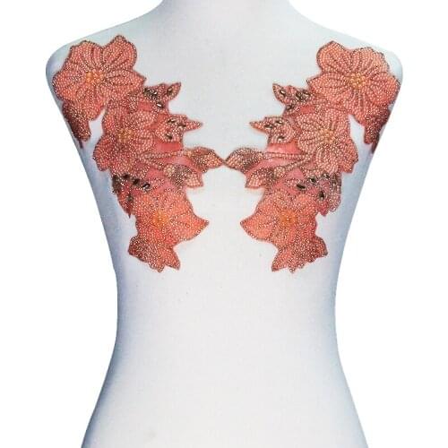 5pair Beaded Flower Mirror Pair Hot Fix Crystal Rhinestones Heat Transfer Applique DIY Craft Iron on Motifs Scrapbooking T2418