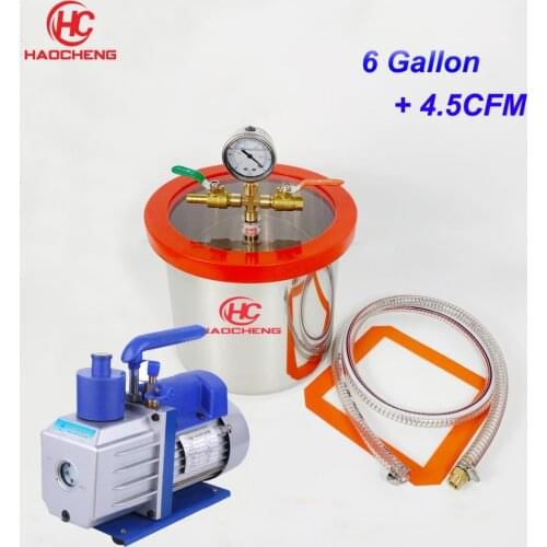 Free Shipping 6.2 Gal (24L) Stainless Vacuum Chamber with 4.5CFM 220V Vacuum Pump,28cm*40cm Degassing Chamber