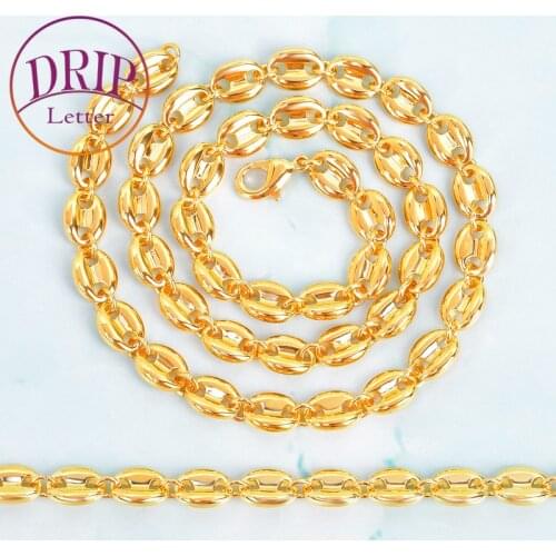 7mm Glossy Solid Necklace Gold Color With Bracelet For Mens Hip Hop Chain Set Jewelry