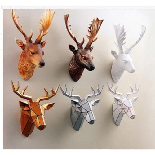 Furnishings gilt resin deer head hanging animal three-dimensional hanging living room bedroom photos wall decoration retro style