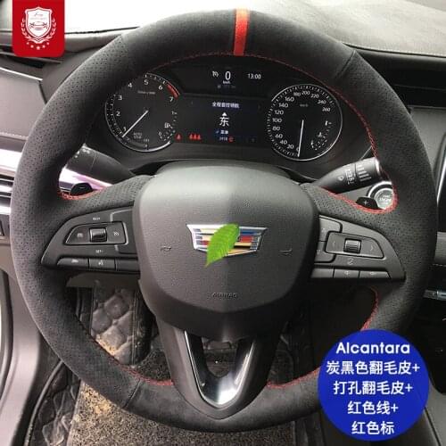 For Cadillac CT6 CT5 CT4 XT6 XT5 XTS XT4 SRX Real Alcantara Steering wheel cover suede hand-sewn grip cover car accessories