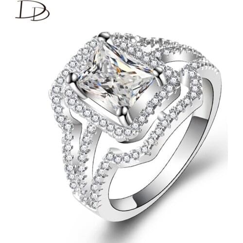DODO Luxurious Big Three Layers AAA Zircon Rings 8X6 Mm Square Main Stone Wedding Jewelry For Women Exaggerated Fashion Dm079