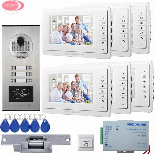 Home Video Door Phone 7 inches Rfid Access+6 Monitors Video Door Phone Doorbell Intercom With Electric Strike Lock Entry System