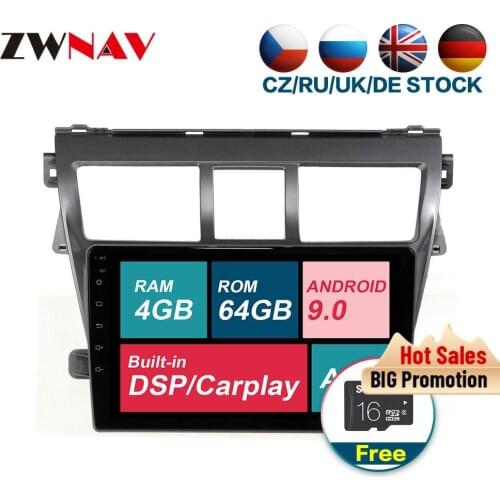 DSP carplay 4G+64G Android 9.0 Car Multimedia player unit For Toyota VIOS 2008-2013 Radio Audio stereo free GPS map touch screen