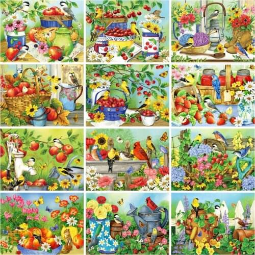 EverShine Diamond Embroidery Bird Full Square Round DIY Diamond Painting Spring Cross Stitch Animal Mosaic Art Fruit Home Decor
