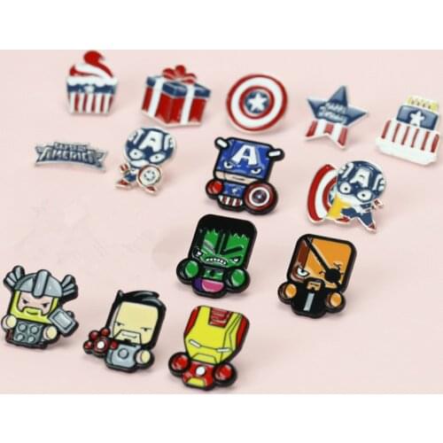 Marvel Movie Figure America Captain Brooch Cartoon Iron Man Thor Shield Enamel Badge Pin For Friends Jewelry
