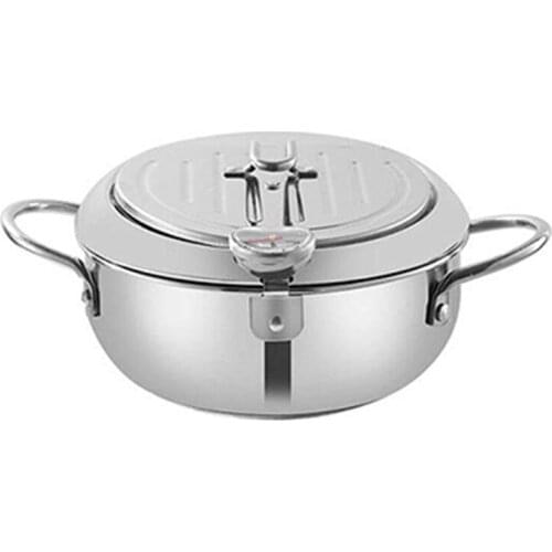 Tempura Deep Fryer, Stainless Steel Deep Frying Pan, Temperature Control Chicken Pot Kitchen Cooking Tool