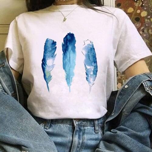 Feather Harajuku printed T-shirt Womens T-shirt fashion casual white T-shirt Dreamcatcher casual O-neck top shirt