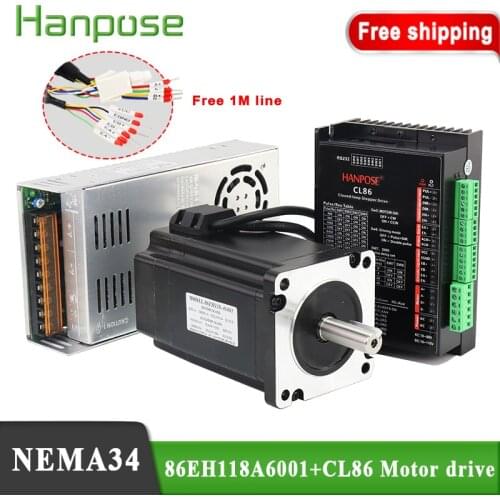 Hybrid Step-servo motor NEMA34 cnc stepper motor kit Closed Loop 86EH118A6001+ CL86 Driver + 48V 360W Power Supply for CNC