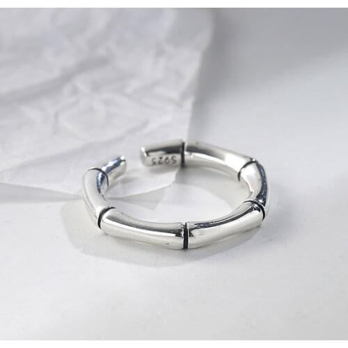 Kinel bamboo Pattern Ring Real 925 Sterling Silver Rings for Women Minimalist Stackable Silver Ring Jewelry Gift