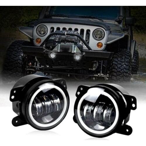 2PCS 4 Inch Led Fog Lights 6000K White Halo Ring Daytime Light White Bulb Fog Lamps For Jeep Wrangler JK Grand Cherokee