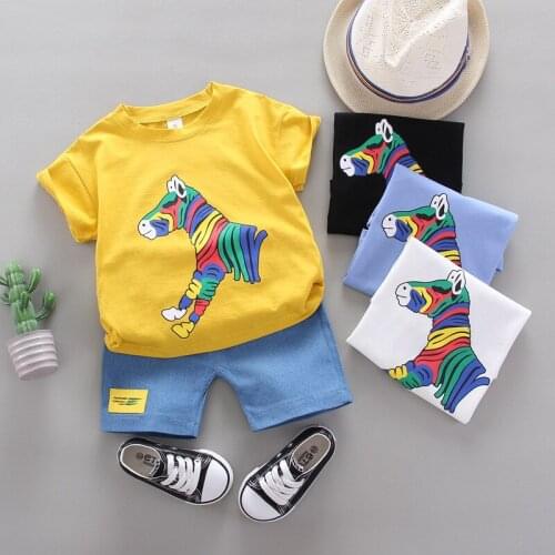 2020 Summer Baby Boys Girls Clothes Sets Toddler Infant Short Sleeve Rainbow Zebra print T Shirt Shorts Children Kids Clothing