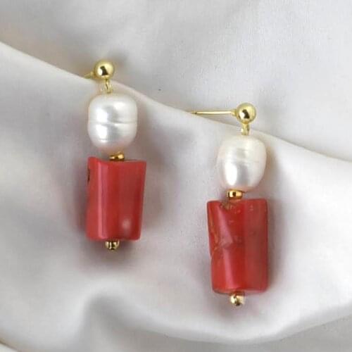 Creative chunky African big large red coral bamboo freshwater pearl earrings for women Necklace Accessories craft jewelry boho