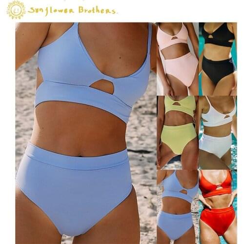 2021 Bikini New Swimsuit Solid Color Backless Multicolor Optional High Waist Bikini Black Two Piece Swimsuit Cute
