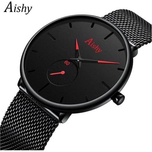 Top Brand Aishy Fashion Mens Watches Luxury Quartz Watch for Men Casual Slim Mesh Steel Waterproof Sport Watch Relogio Masculino