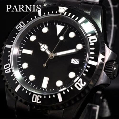 42mm PARNIS Men Watch PVD Watch Case Automatic Movement Date Window Self Winding Wristwatch