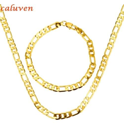 Men Jewelry Set Wholesale Gold Color NK Necklace 7MM Figaro Chain Necklace And Bracelet Set Gift Trendy