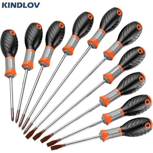 KINDLOV 8/10Pcs Magnetic Screwdriver Set CR-V Slotted Phillips Screw Driver Bits Kit Non-slip Handle Household Repair Hand Tools