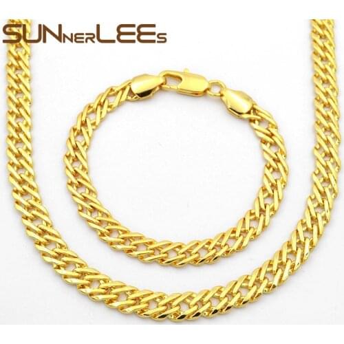 SUNNERLEES Fashion Jewelry White Rose Gold Color Necklace Bracelet Set 7mm Braided Link Chain For Mens Womens Gift C03 S