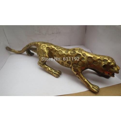 Folk art crafts Big Lucky Leopard sculpture,FengShui Home decor hand-carved Golden Jaguar statue