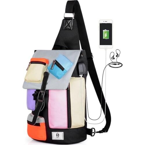 New 2018 Crossbody Bags Men Chest Pack Fashion Colorful Male Chest Bag USB Charge Anti-theft Chest Bags Shoulder Messengers Bag