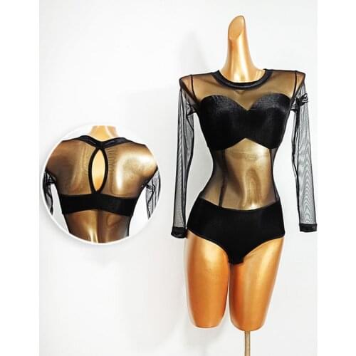 2020 New Latin Dance Dress Women Bodysuit TL619 See Through Patchword Dancing Tops Latin Dance Costume Latina Dress