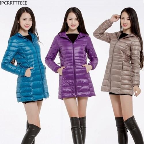 Autumn Winter Warm Coat Female Portable Outwear Down Coat Female Long Ultra Light Down Jacket Women Hooded Feather Jacket