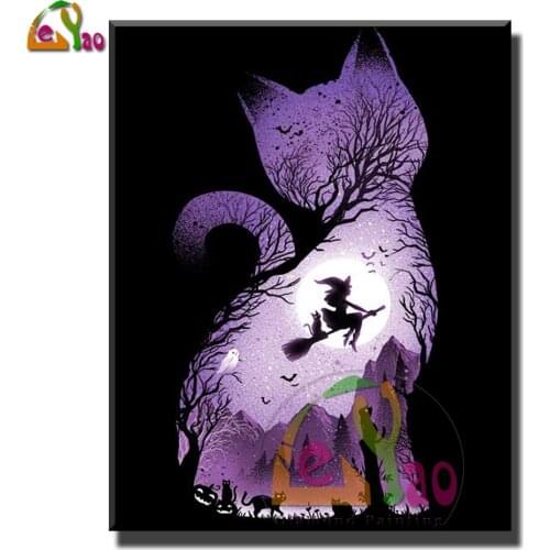 Full Diamond Painting 5d Halloween Witch Cat Cross Stitch Diamond Embroidery Fantasy Moon Landscape Mosaic Handmade Home Decor